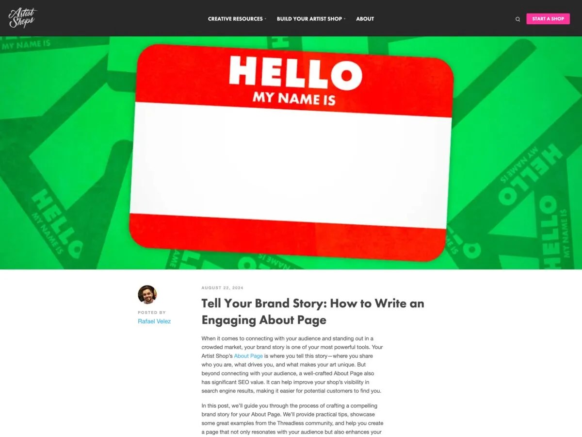A published Threadless Creative Resources article, “Tell Your Brand Story.”